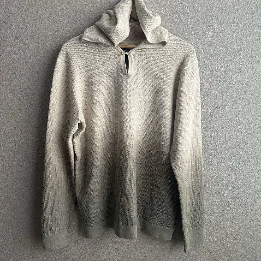 NEW Kenneth‎ Cole Tan Dip-Dyed 100% Cotton Hooded Waffle Long Sleeve Sweater